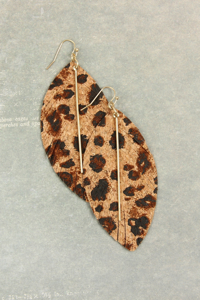 Metal Cork Pattern Animal Fringe Marquise Earrings