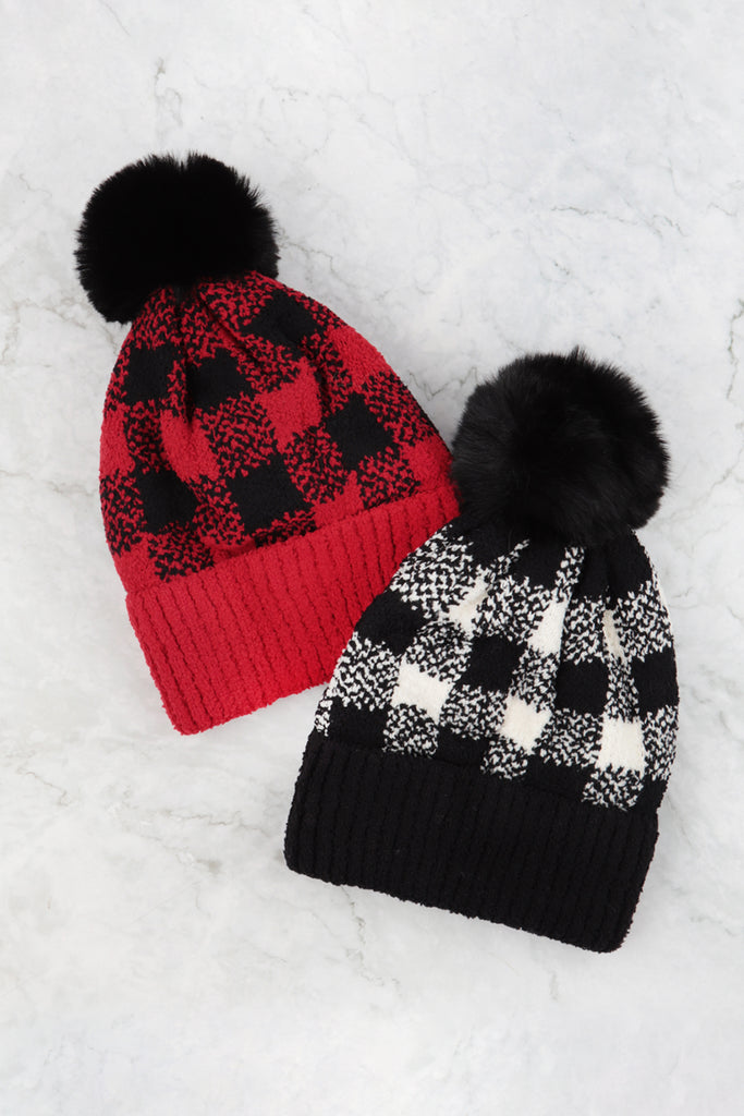 BUFFALO PLAID DOUBLE BEANIE