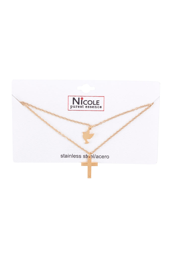 CROSS & DOVE PENDANT LAYERED NECKLACE SET