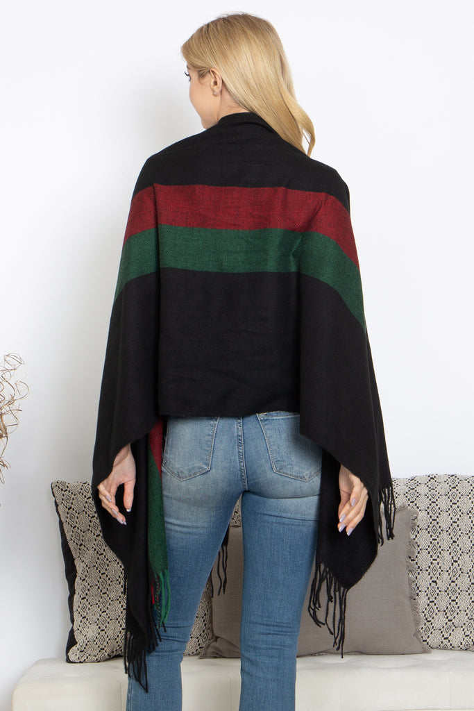 STRIPED KNIT FRINGE WARMER SCARF WRAP