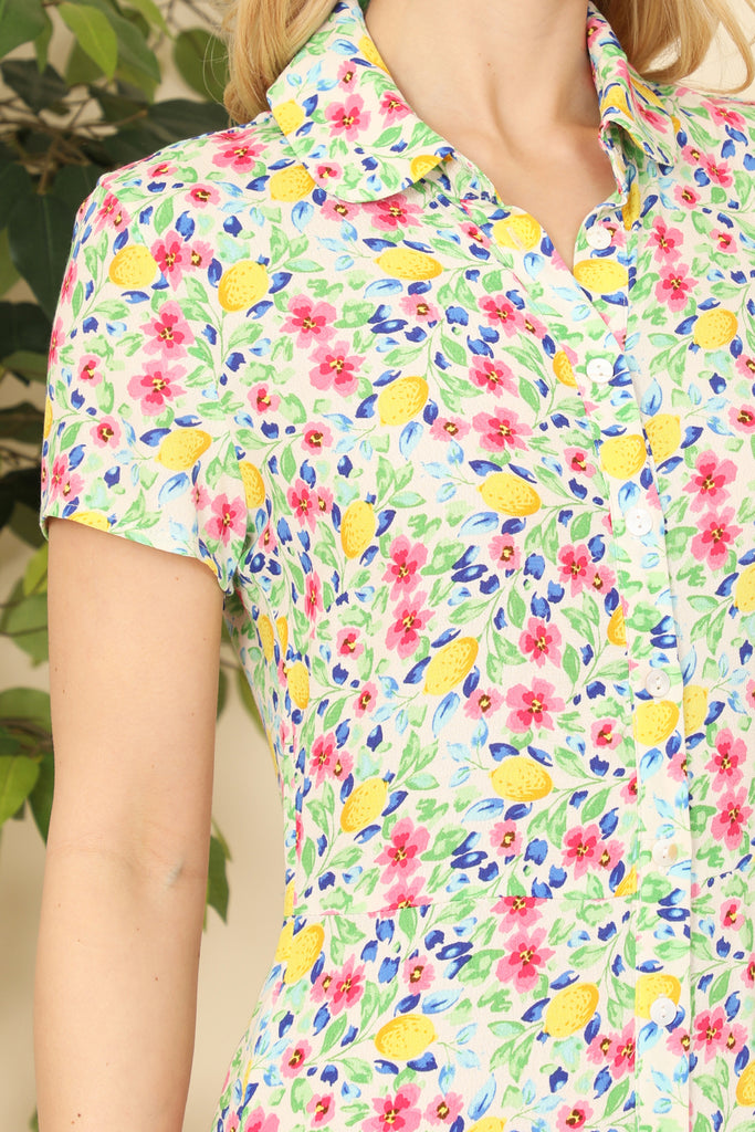 Cream Multi Floral Collared Mini Dress