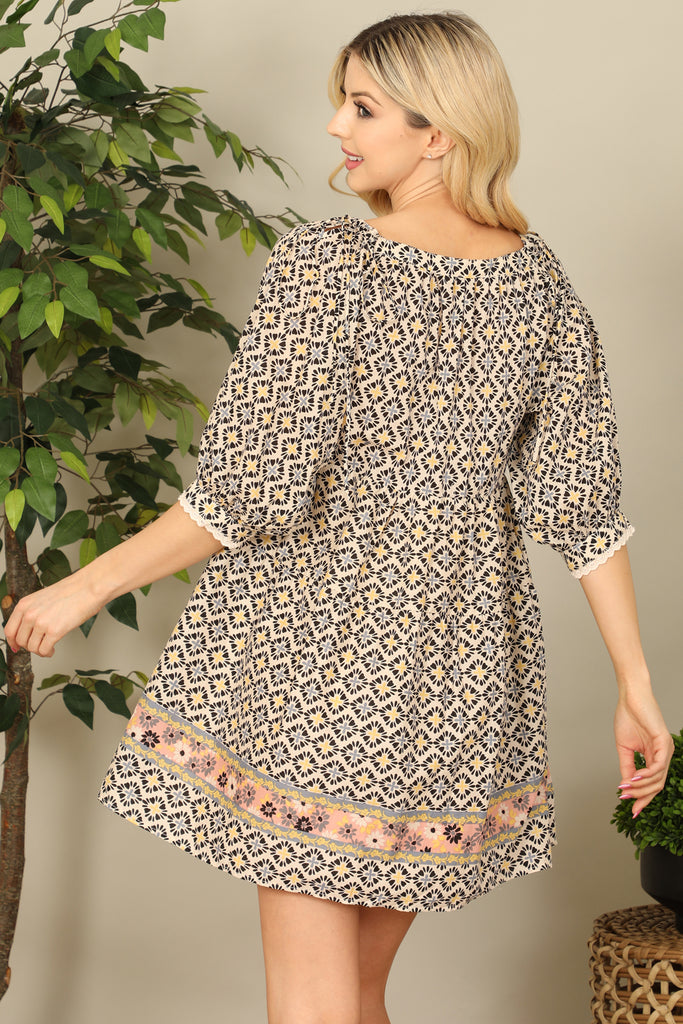 Multi Half Puff Sleeve Babydoll Mini Dress