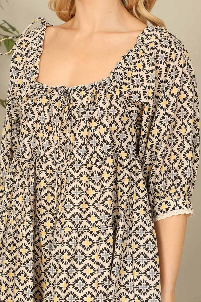 Multi Half Puff Sleeve Babydoll Mini Dress