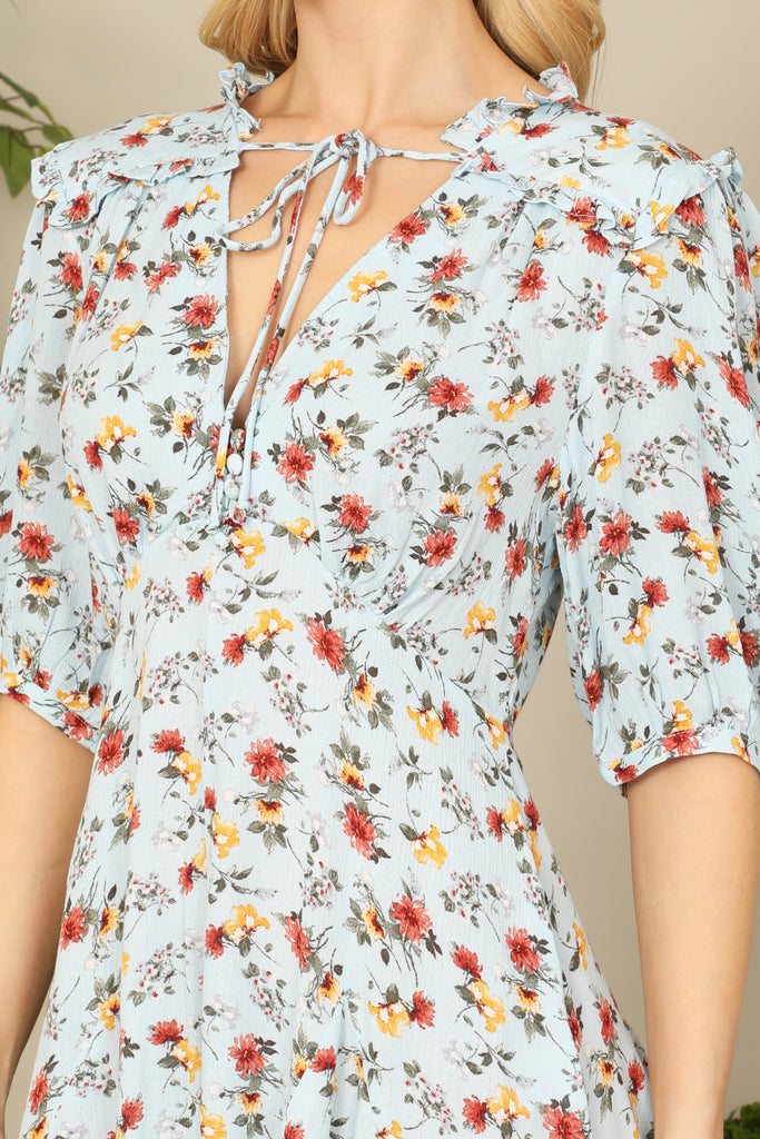 Half Puff Sleeve V-Neck-Tie Detail Romper