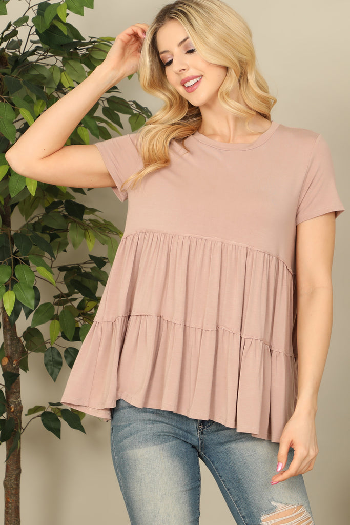 Short Sleeve Tiered Solid Top