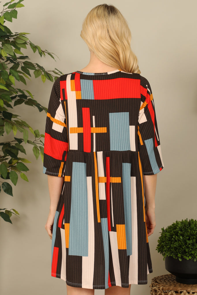 V-Neck Half Sleeve Printed Dress