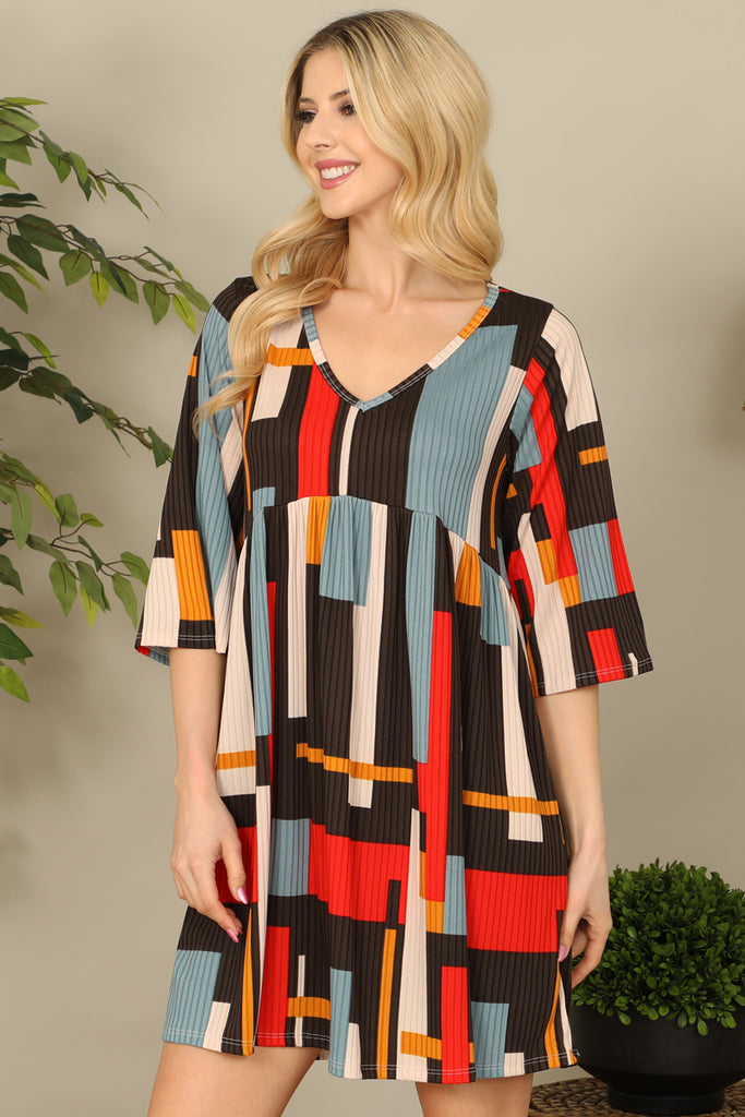 V-Neck Half Sleeve Printed Dress