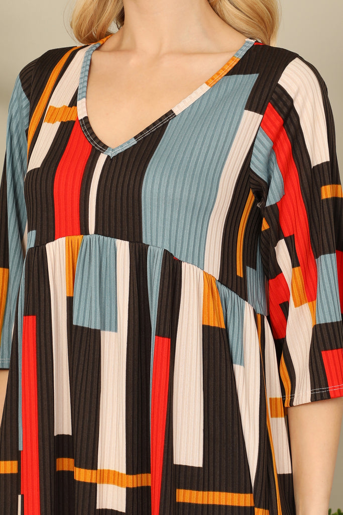 V-Neck Half Sleeve Printed Dress