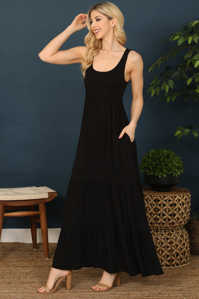 Maxi Tank Tiered Solid Dress