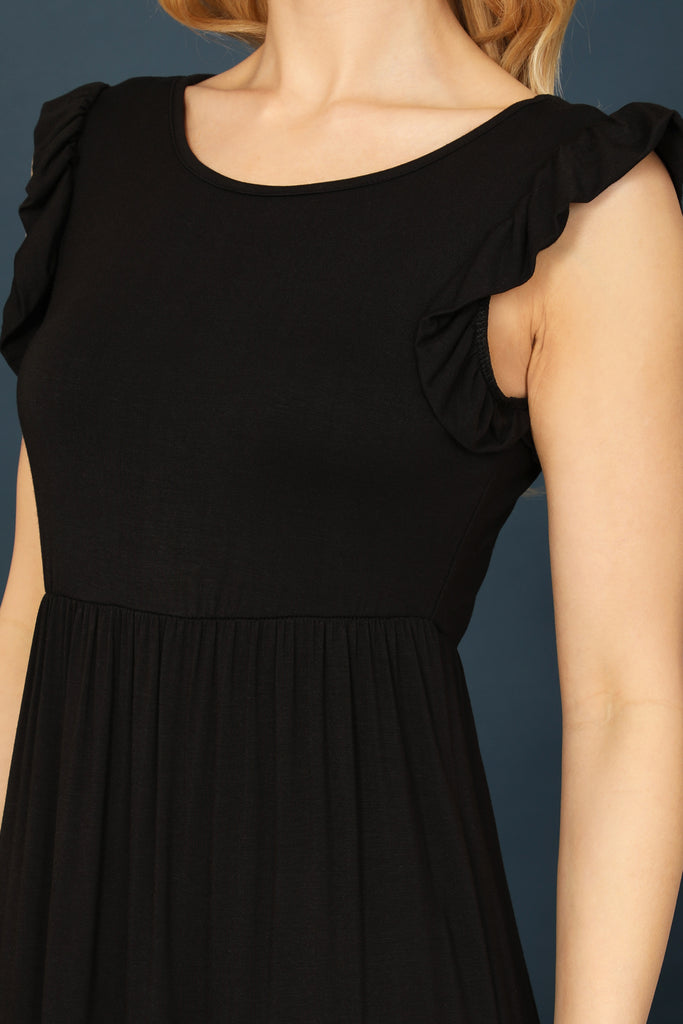 Ruffle Sleeveless Tiered Solid Midi Dress