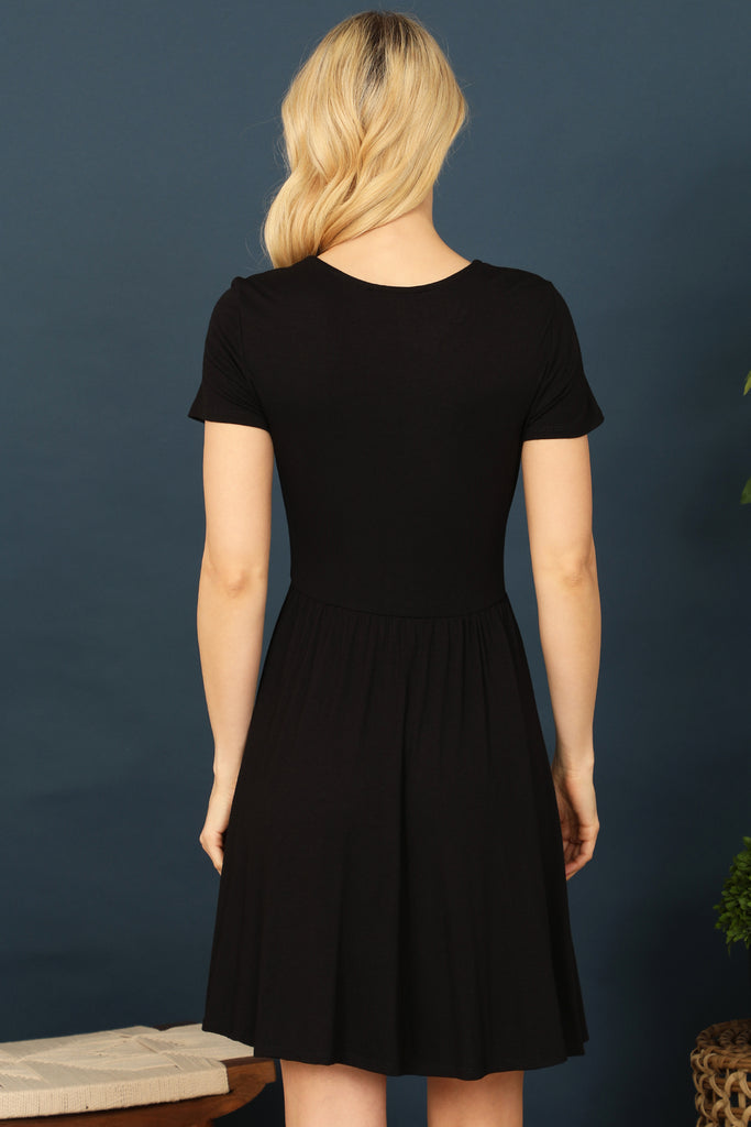 Short Sleeve Wrap Solid Dress