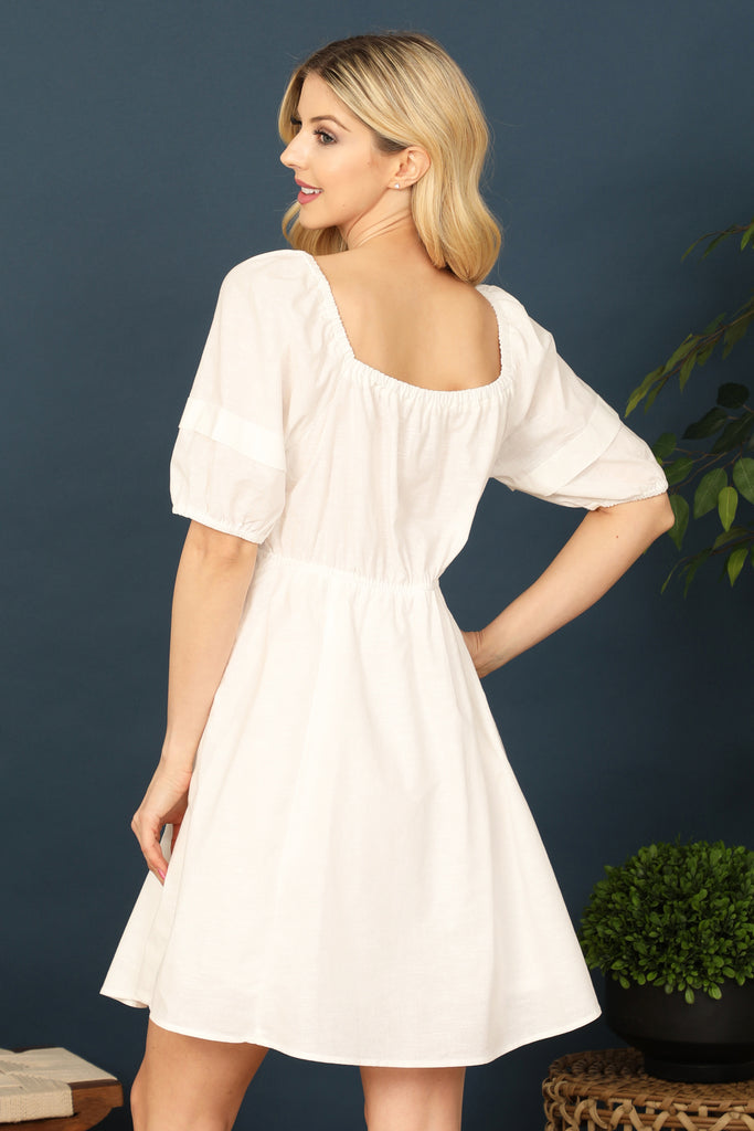 Ruched Hole Detail Waist Puff Sleeve Mini Dress