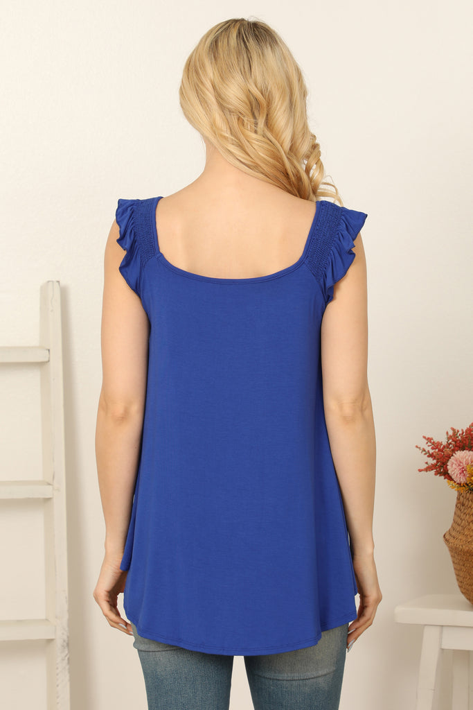 Ruffle Sleeveless Solid Top
