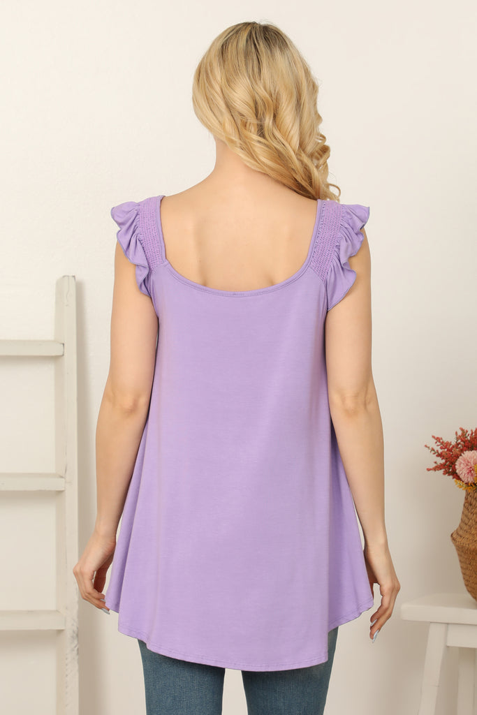 Ruffle Sleeveless Solid Top