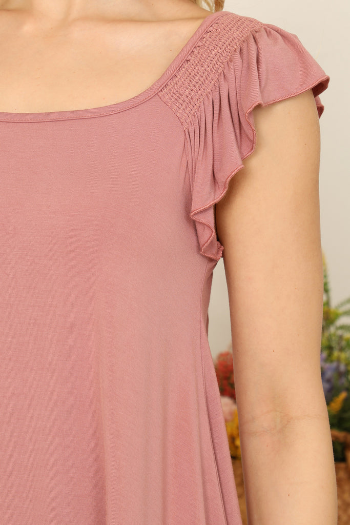 Ruffle Sleeveless Solid Top