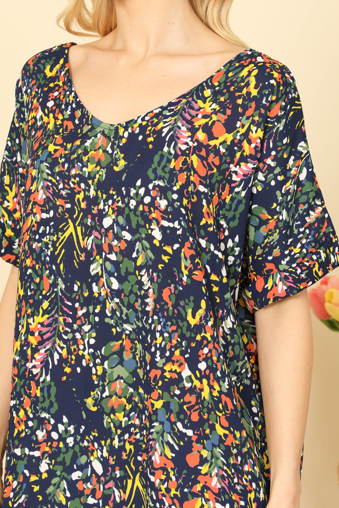 Short Sleeve V-Neck Printed Dress