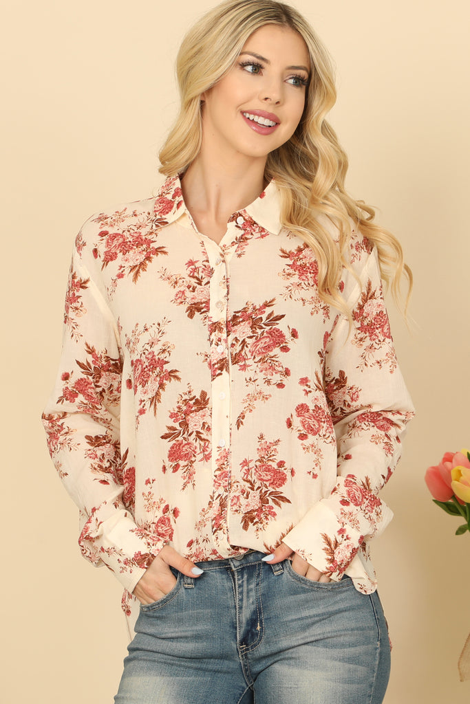 Floral Collared Long Sleeve Top