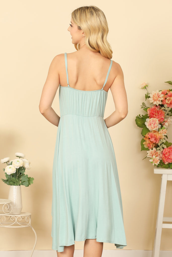 SPAGHETTI STRAP ASSYMETRIC HEM SOLID DRESS