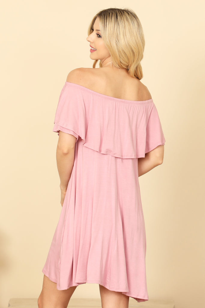 OFF SHOULDER SOLID MINI DRESS