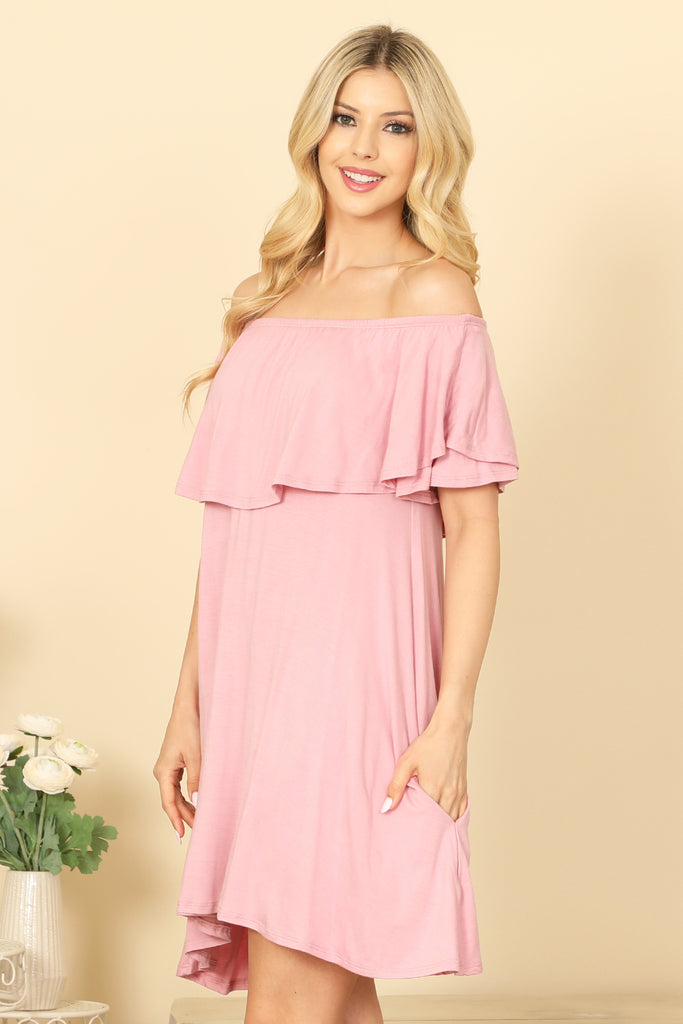 OFF SHOULDER SOLID MINI DRESS