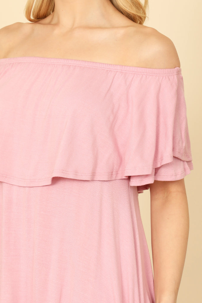 OFF SHOULDER SOLID MINI DRESS