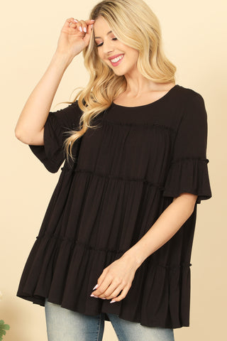 PLUS SIZE BUTTERFLY SLEEVE TEXTURED SOLID TOP