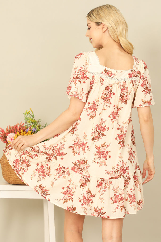 FLORAL SHORT SLEEVE BABYBOLL MINI DRESS