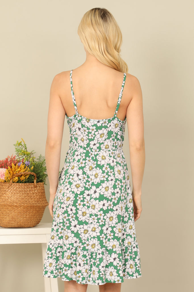 FLORAL SPAGHETTI STRAP WRAP DRESS
