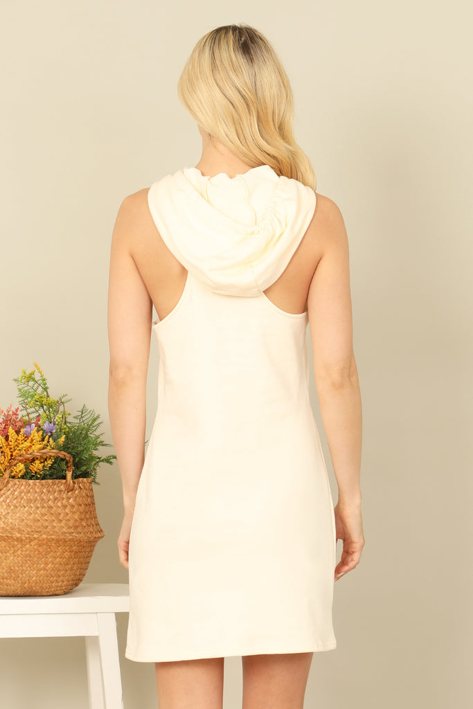 SLEEVLESS DRAWSTRING HOODIE MINI DRESS