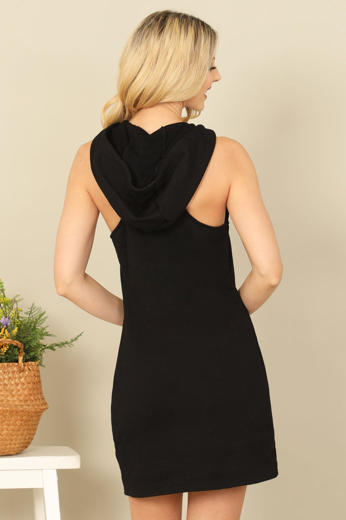SLEEVLESS DRAWSTRING HOODIE MINI DRESS