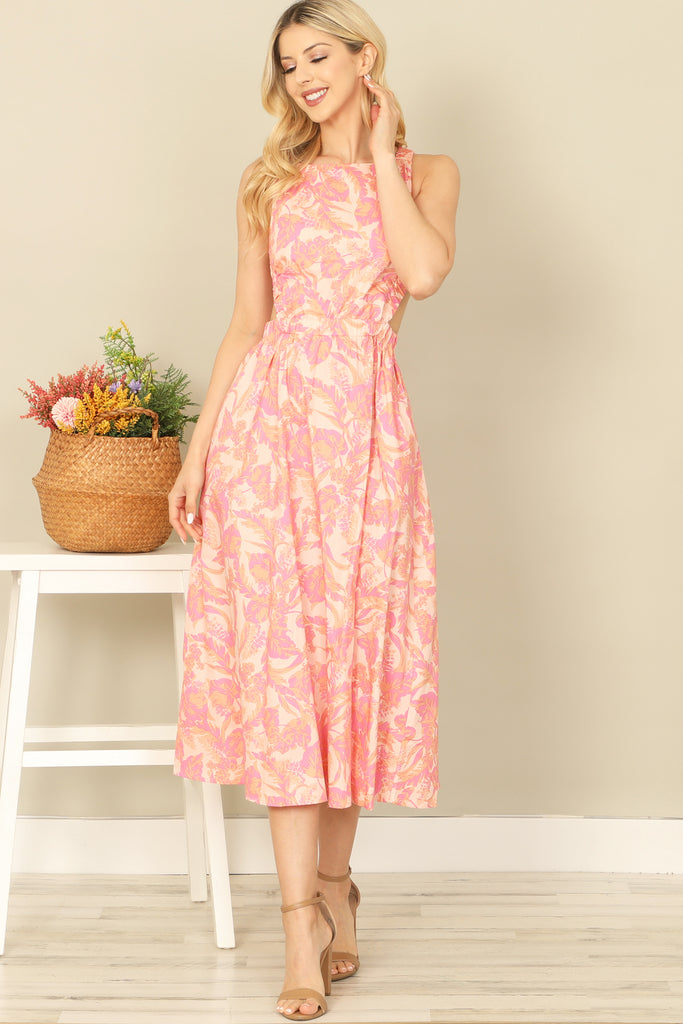 SABRINA NECK SIDE CUT-OUT PRINTED MIDI DRESS