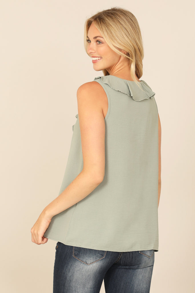 SLEEVELESS RUFFLE DETAIL SOLID TOP