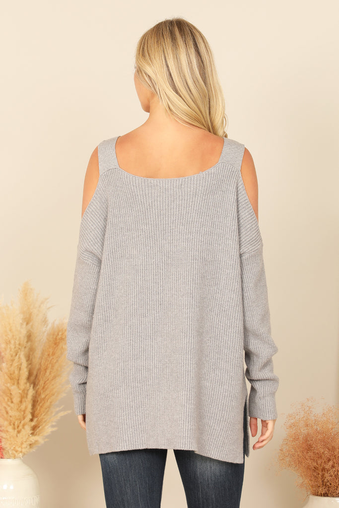 COLD SHOULDER KNITTED SWEATER