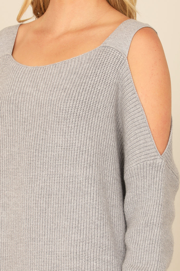 COLD SHOULDER KNITTED SWEATER