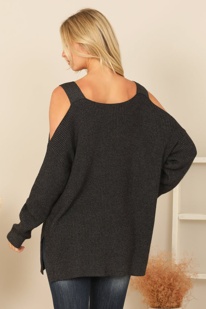 COLD SHOULDER KNITTED SWEATER
