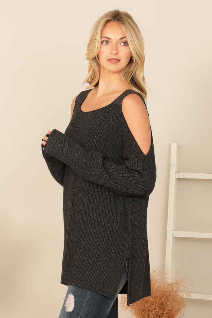 COLD SHOULDER KNITTED SWEATER
