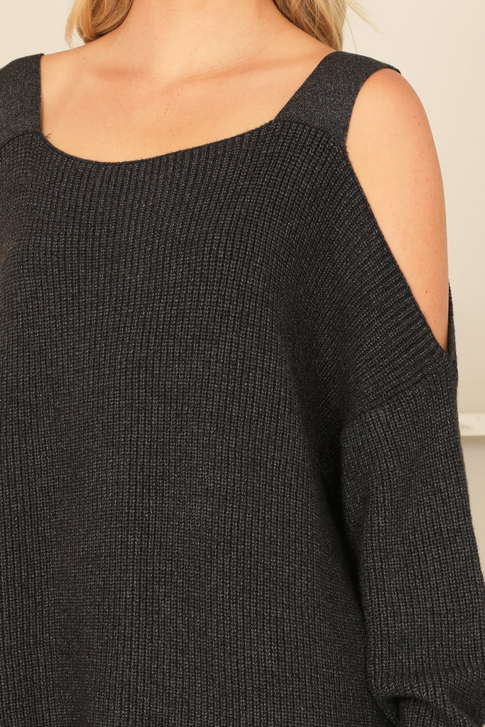 COLD SHOULDER KNITTED SWEATER