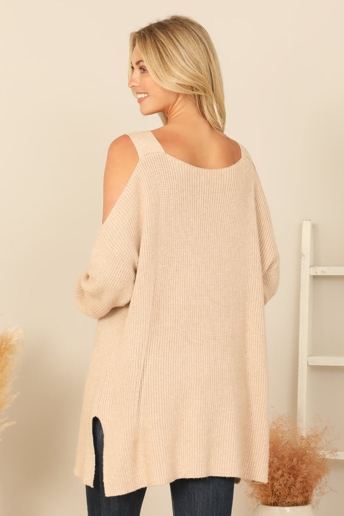 COLD SHOULDER KNITTED SWEATER