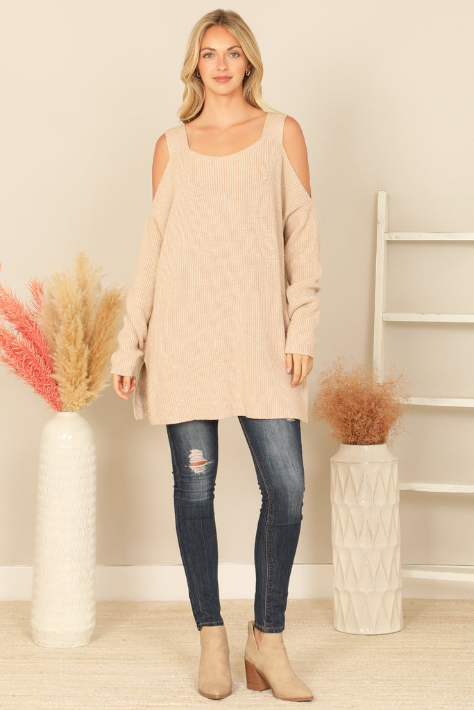 COLD SHOULDER KNITTED SWEATER