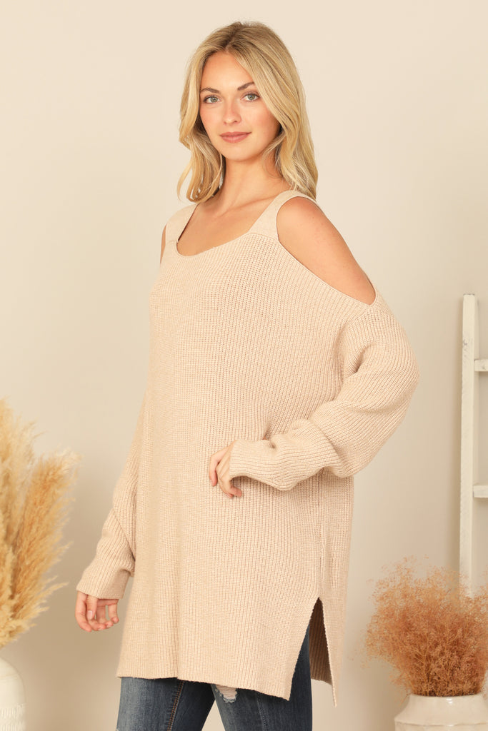 COLD SHOULDER KNITTED SWEATER