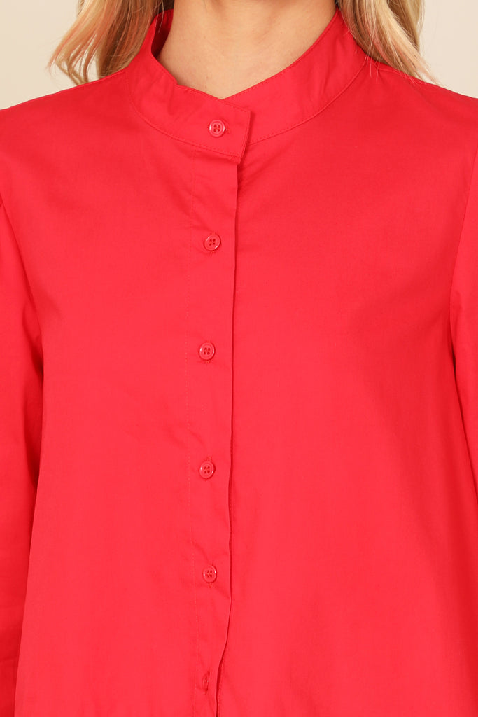 COLLAR LONG SLEEVE SOLID DRESS