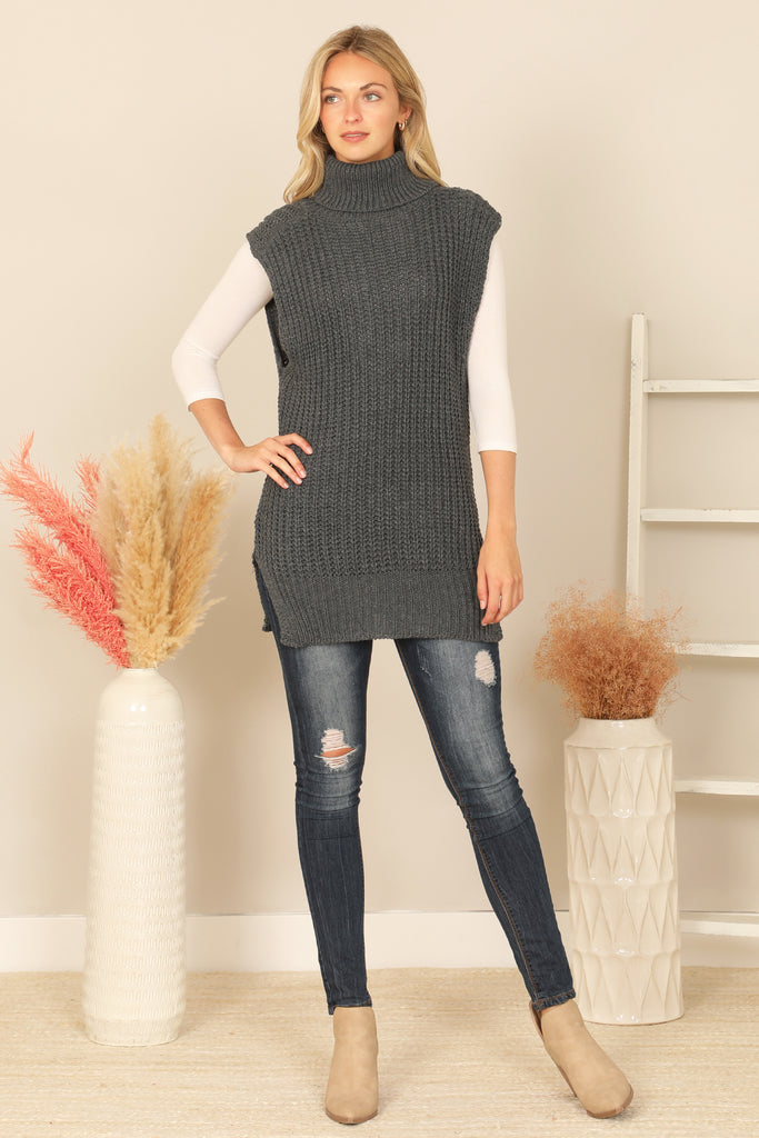 TURTLE NECK SLEEVELESS KNITTED VEST