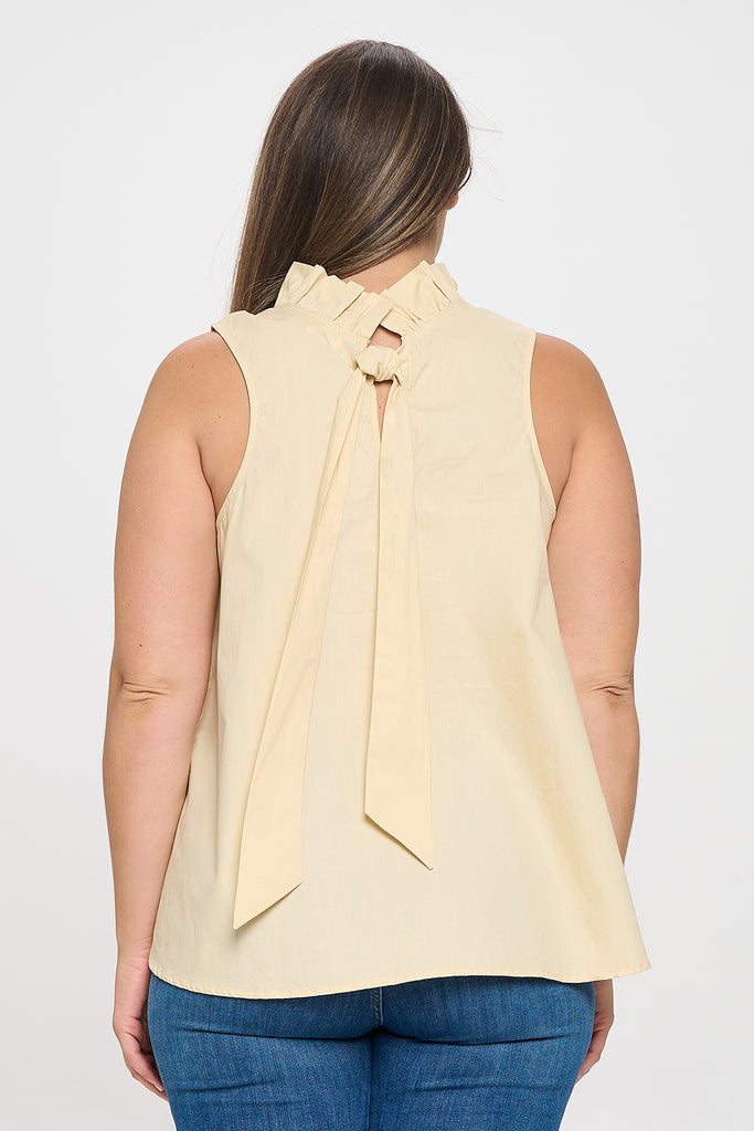 PLUS SIZE SLEEVELESS RUFFLE NECK SOLID TOP