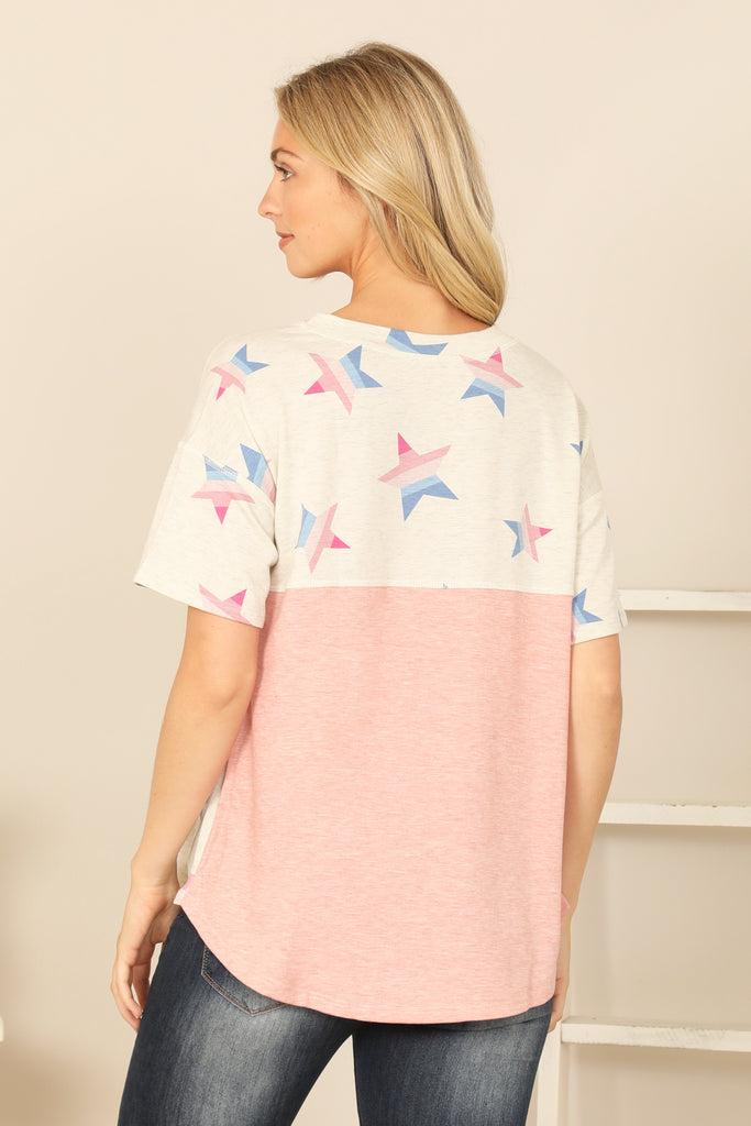 STAR CONTRAST SHORT SLEEVE TOP