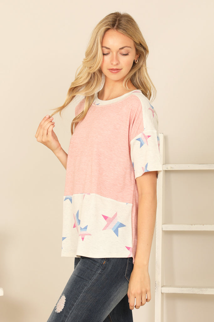 STAR CONTRAST SHORT SLEEVE TOP