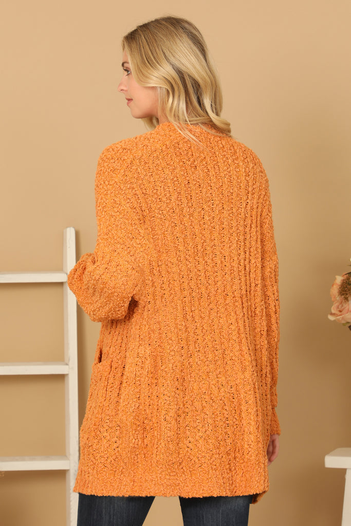 PLUS SIZE POPCORN FRONT POCKET OPEN CARDIGAN