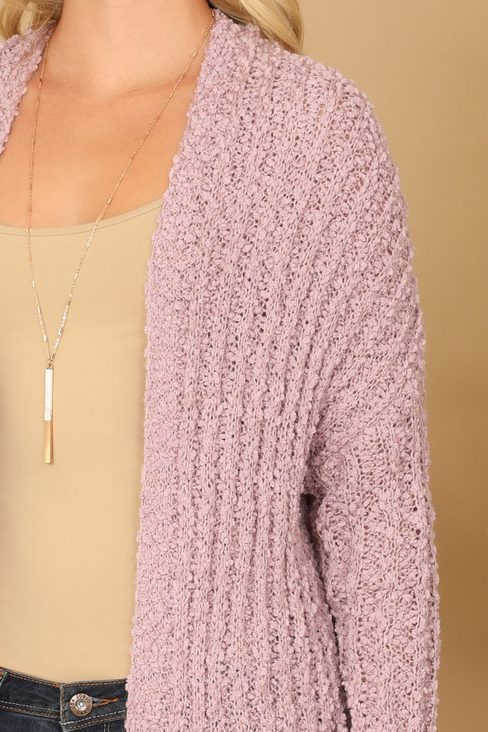 PLUS SIZE POPCORN FRONT POCKET OPEN CARDIGAN