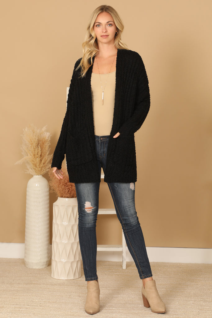 POPCORN FRONT POCKET OPEN CARDIGAN
