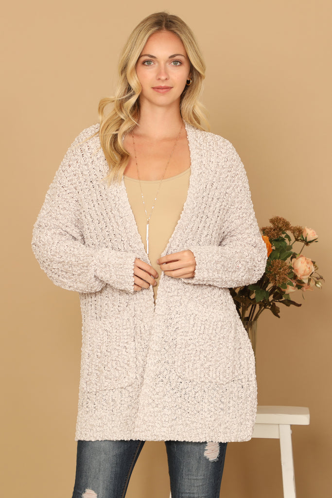 POPCORN FRONT POCKET OPEN CARDIGAN