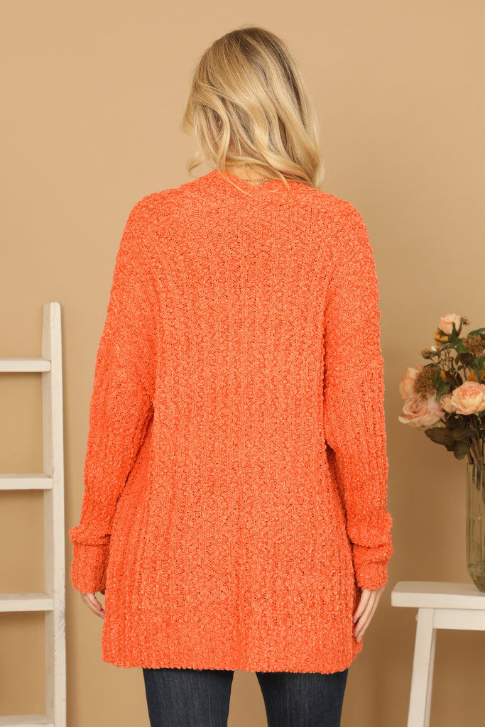 PLUS SIZE POPCORN FRONT POCKET OPEN CARDIGAN